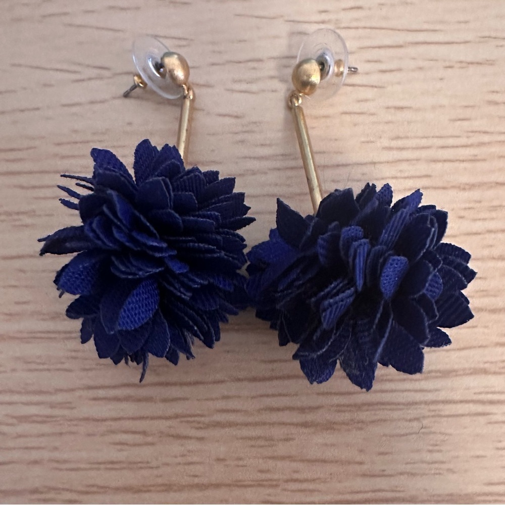 J.Crew Blossom Drop Earrings, gold-tone rod with a fabric flower drop design.